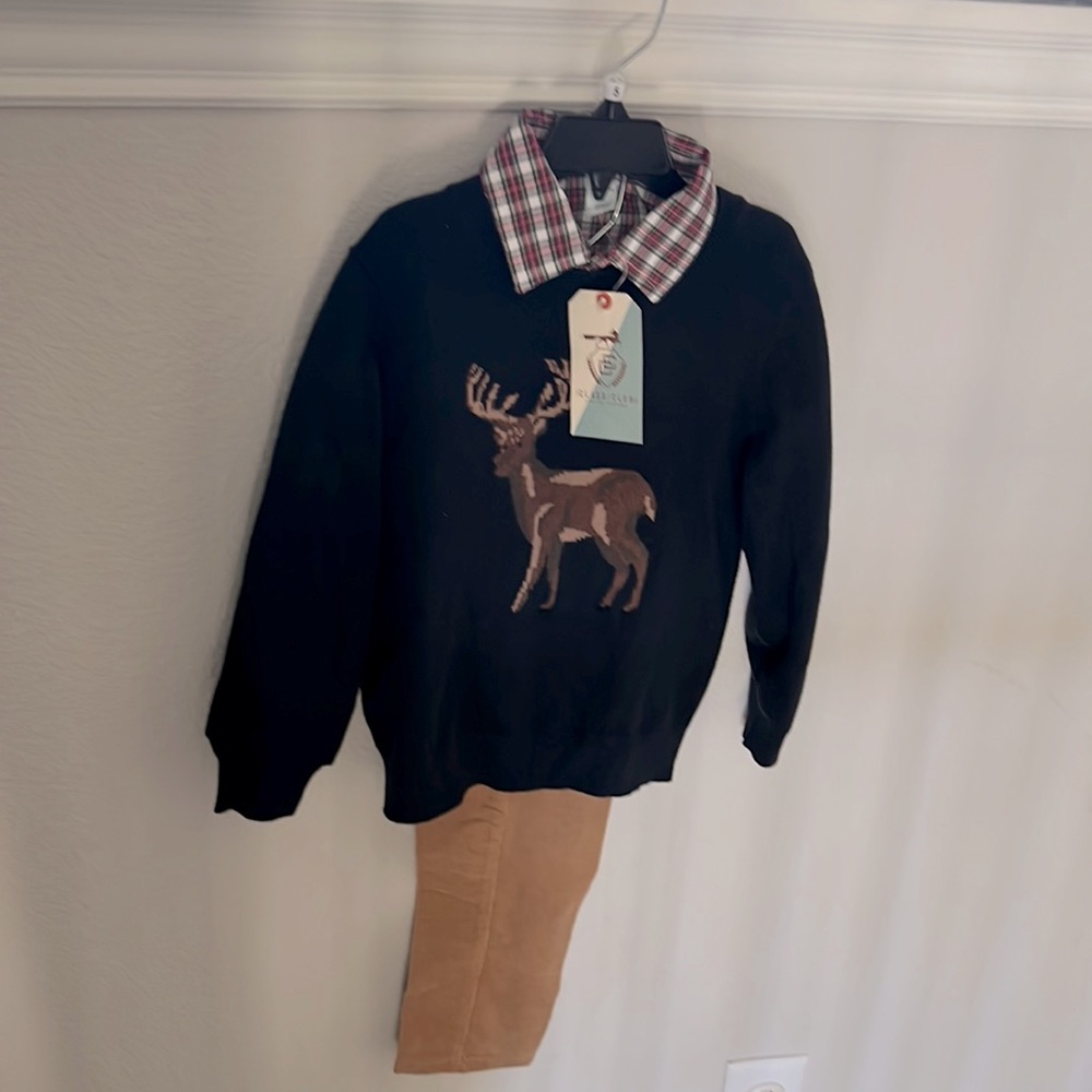 New 3pc set, sweater, flannel collard button down, and khaki corduroy pants